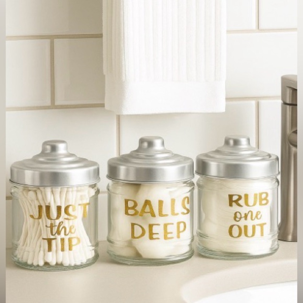Set of Three Glass Storage Jars with Silver Lids